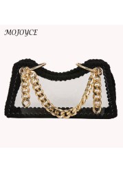 Summer Women Hand Woven Handbag Clear Waterproof Chain Shoulder Crossbody Bags Women Summer Purse for Travel Shopping