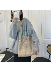 2022 hollow woven women shoulder bags designer knitted braid bags large capacity tote summer beach bag purses shopper sac