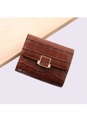 Leather women's wallet female short retro three-fold folding student version simple multi-card crocodile pattern coin purse