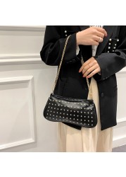 حقائب للنساء حقيبة يد جلدية موضة برشام أنثى تحت الإبط حقائب كتف Crossbody رسول حمل حقيبة سفر حزب مخلب 2022