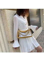 Women Hand Woven Bags Summer Clear Waterproof Chain Shoulder Crossbody Bag Female Trend Transparent Handbags Messenger Bag