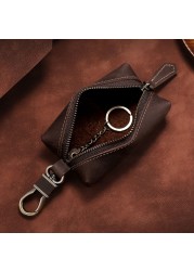 Men Crazy Horse Genuine Leather Key Wallet Coin Card Holder Money Bag With Keyring Zipper Pocket Car Mini Key Holder Purse