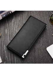 Long Wallet Business Card Holder Hasp Wallet Aluminum Metal Credit PU Leather Wallet Checkbook Small Card Wallet For Man