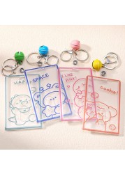 X7YA 1pc Transparent Acrylic Business Card Holder For Staff Staff With Keyring Bell Cartoon Pattern Pass Card Cover Bus Cards