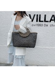 bohemian women summer beach woven straw handbag with round top handle travel vacation weave zipper large top basket bag