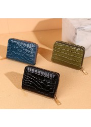 Solid Crocodile Pattern Women Card Holder PU Leather Credit Card Holder Zipper Business Card Pocket Unisex Travel Wallet