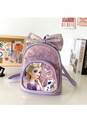 New Children's School Bag Cartoon Princess Accessories Bag Bow Sequins PU Backpack Pupil Kindergarten Kids Girls Backpack