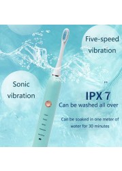 Rechargeable Electric Toothbrush Black White Sonic Oral Hygiene Toothbrush IPX7 Waterproof With Brush Head Replacement Gift