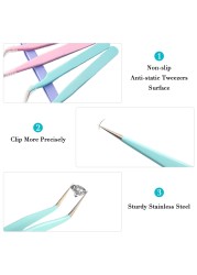 Colorful Anti-static Tweezers For Eyelash Extension Eyebrow Stainless Steel Beauty Set Precision Tweezers Beauty Kit Repair Tools