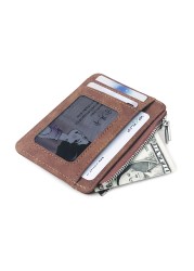 Men's card wallet short matte leather retro multi-card frosted fabric money card holder new minimalist transparent coin purse