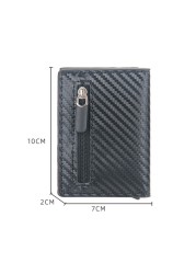 RFID Men's Carbon Fiber Mini Wallet Magnetic Button Smart Wallet Zipper Coin Purse Aluminum Alloy Slim Anti-theft Wallet for Men