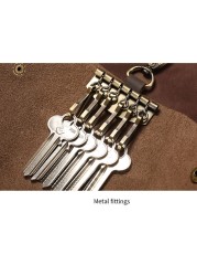 066F Cowhide Keychain Men Small Mini Key Holder Organizer Pouch Split Car Key Wallet Housekeeper Key Case for Adults