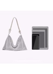 luxury designer shoulder bag fashion silver shiny crystal dinner women party wedding purses and handle rhinestones evening bag