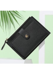 Men Women Fashion Solid Color Credit Card ID Card Multiple Slot Zipper Card Holder Casual PU Leather Coin Purse Pocket Wallet