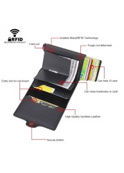 RFID Blocking Protection Men ID Credit Card Holder Wallet Leather Metal Aluminum Business Bank Card Credit Card Case