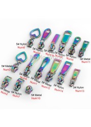 10-50-100pcs 11 types 5# iridescent rainbow metal nylon head teeth zipper puller slider for clothes purse bag accessories