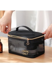 1PC Black Mesh Women Transparent Cosmetic Bag Travel Organizer Fashion Small Large Toiletry Bags Makeup Bags Fashion Comsetics