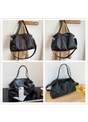 Black Large Shoulder Bags for Women Large Hobo Shopper Bag Solid Color Soft Quality Leather Crossbody Handbag Lady Travel Shopping Bag Bag