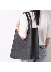 100pcs/lot Ladies Simple Fashionable Felt Shopping Tote Bag With Solid Leather Handles Leisure Wool Bags With Custom Label