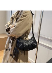 Fashion Brand Women's Bag Luxury Designer Handbags For Women Rivet Soft Vintage PU Leather Female Crossbody Shoulder Woman Bags