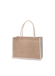 Jute Tote Bags Burlap Handbag Reusable Beach Grocery Shopping Bag With Handle Large Capacity For Women Girls