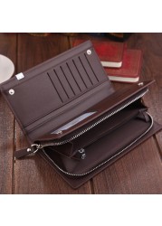 Original Luxury Brand Men Wallet Business Striped Clutch Leather Wallet Male Fashion Man Card Holder With Aipper Phone Bag