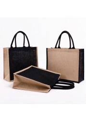 Unisex Reusable Burlap Shopping Bag Eco-Friendly Grocery Bag Large Capacity Beach Vacation Picnic Bag