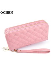 Long Wallet Double Zipper Crown Embroidery Thread Wallet Women Multi Cards Fashion Wild Mobile Phone Bag Wallets 785