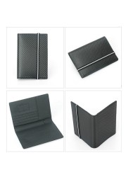 Carbon Fiber Microfiber Rfid Passport Cover Leather Elastic Strap Travel Document Holder ID Passport Bag