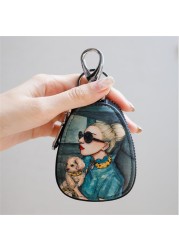 Cartoon Key Bag Women Girl Students PU Leather Key Case Car Key Chain Cover Fashion Lovely Zipper Holder