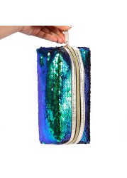 Small Embroidery Cosmetic Bag Women Girls Portable Makeup Bag with Shiny Sequins Travel Organizer Zipper Box