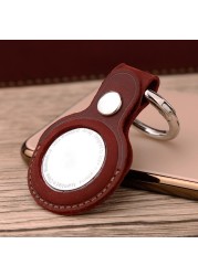 Airtag Tracker Keychain Genuine Leather Airtag Case Student Key Pet Anti-lost Locator Protective Sleeve Retro Cowhide Small Gift