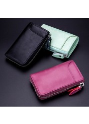 1pc Portable Leather Housekeeper Holders Car Keychain Key Holder Bag Case Unisex Purse Cover Simple Solid Color Storage Bag