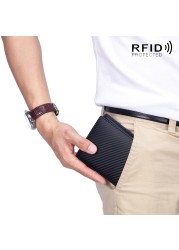 Rfid - Genuine Leather Carbon Fiber Wallet for Men, Genuine Leather Men Wallet with Card Holder, Small Wallet, Black Wallet