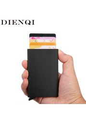 DIENQI Small Wallet Men RFID Smart Wallet Men Slim Thin Metal Wallet Black Laser Small Designer Wallet for Men 2021