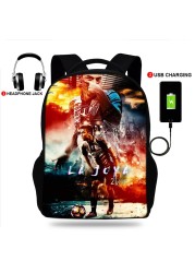 Oxford Paulo Dybala School Backpack, School Backpack with USB Cable and Shoulder Bag for Teenagers Girls Boys