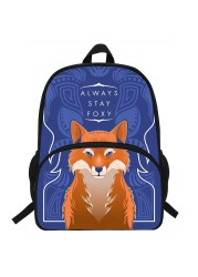 16 Inch Fox Print Backpack Teenagers Kids Student School Bag Laptop Bag Travel Shoulder Bag