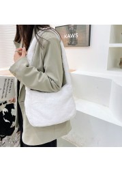 Fashion Women Plush Soft Shoulder Bag Cherry Print Underarm Bag for Women 2021 New Autumn Winter Handbags and Purses