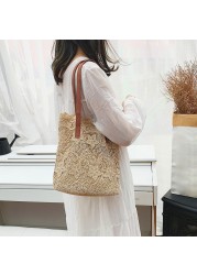 Lace Perforated Shoulder Bag for Women Elegant Beach Bag Large Capacity Composite Collection Summer 2021