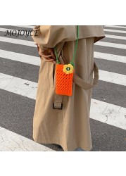Knit Hand Hit Color Crossbody Autumn Winter Shoulder Bag Hit Color Phone Mini Crossbody Bags With Flower