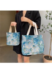 Women's New Fashion Handbag Daisy Oil Painting Canvas Shoulder Casual Ladies Shopping Bag Large Capacity Tote Handbags