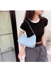 Fashion Young Women's Purses Handbag Solid Color Casual Small Underarm Bag Female Chain Shoulder Pouch Ladies Nylon Top-handle Bags