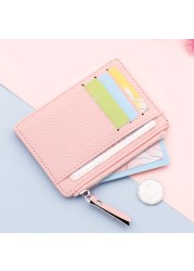 Small Ultra-thin Zipper Card Holder Solid Color Wallet Coin Purse Simplicity Credit Card Organizer Mini Wallet ID Card Holders