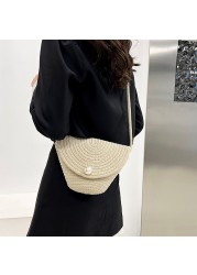 Fashion pearl ladies straw bag 2022 summer new hand-woven straw shoulder bag bohemian beach messenger flap small bucket bag