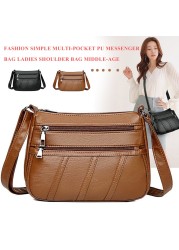 PU Leather Solid Messenger Multi-Pocket Purse Popular Simple Female Daily Bag Fashion Women Shoulder Bags 2020 New