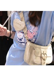 Xiuya Harajuku Kawaii Lolita Shoulder Bag Women PU Leather Candy Color Sweet Cute Crossbody Bag With Coin Purse Bags Purse