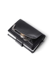 DIENQI RFID Credit Card Holder Wallets Slim Thin Metal Leather Business Bank Card Holder Case Money Bags Male Magic Smart Wallet