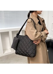 Fashion Cotton Quilted Diamond Lattice Handbag With Small Bag Nylon Solid Color Zipper Composite Bag Shoulder Bags For Women 2021