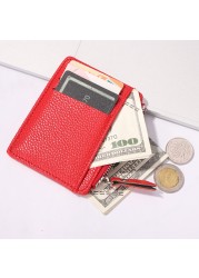Vintage Women Coin Purse PU Leather Small Zipper Litchi Pattern Design Women Card Holder Solid Color Accessories