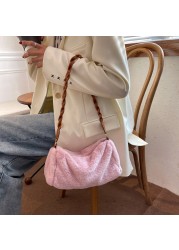 Women PU Leather Plush Fur Bag Autumn Winter Small Zipper Armpit Brand Designer Bags All Match Phone Shoulder Bags